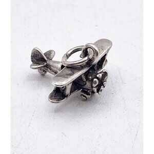 VTG  Shube 925 Sterling Silver Airplane Charm Pendant Biplane Aviation Travel